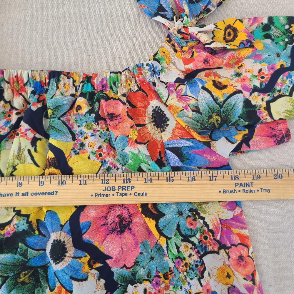 Callie Mac Floral Off Shoulder Lined Mini Dress Colorful Bright Boho Size S - Picture 6 of 7